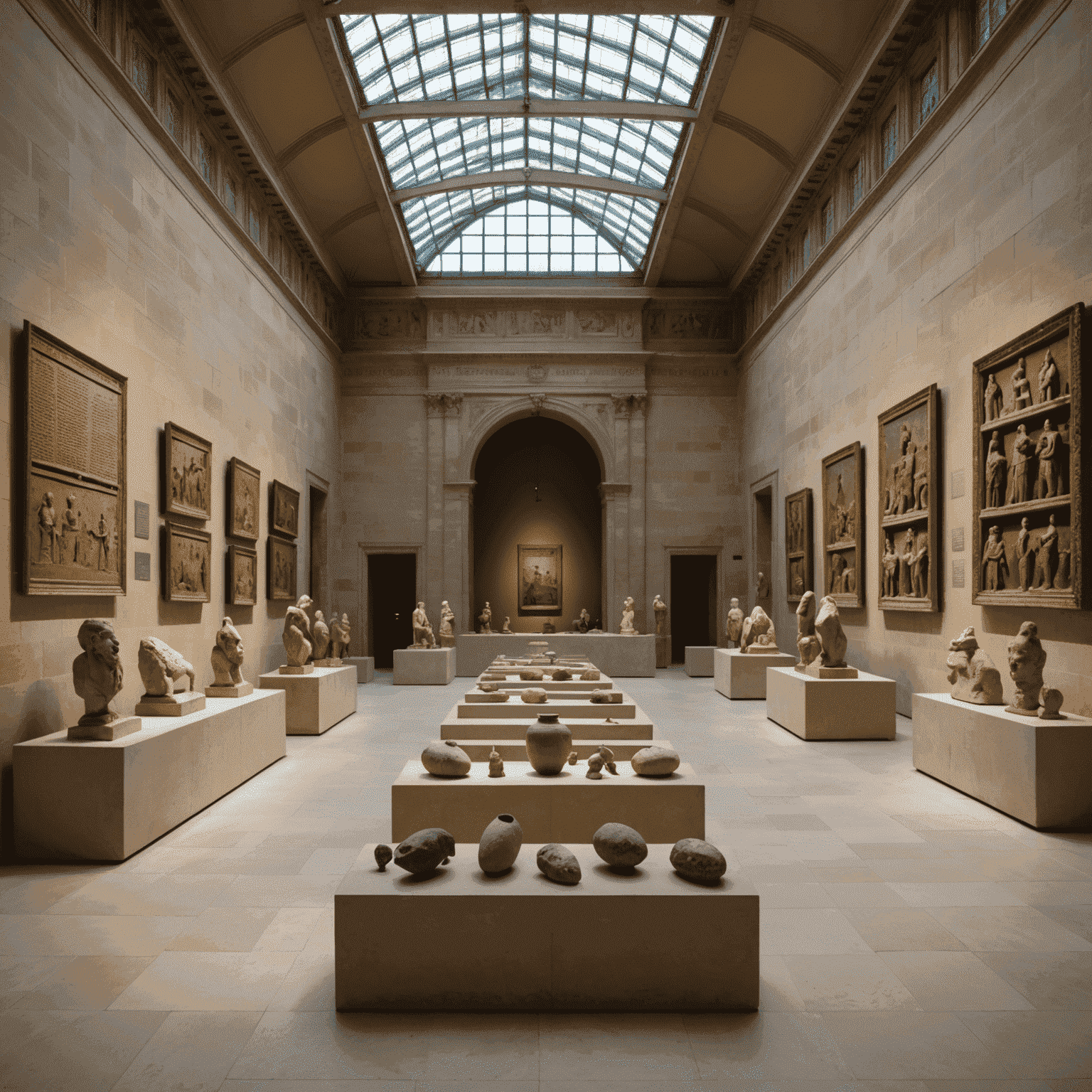 Image d'une nouvelle salle d'exposition au Louvre, montrant des artefacts mésopotamiens anciens disposés dans un espace moderne et bien éclairé