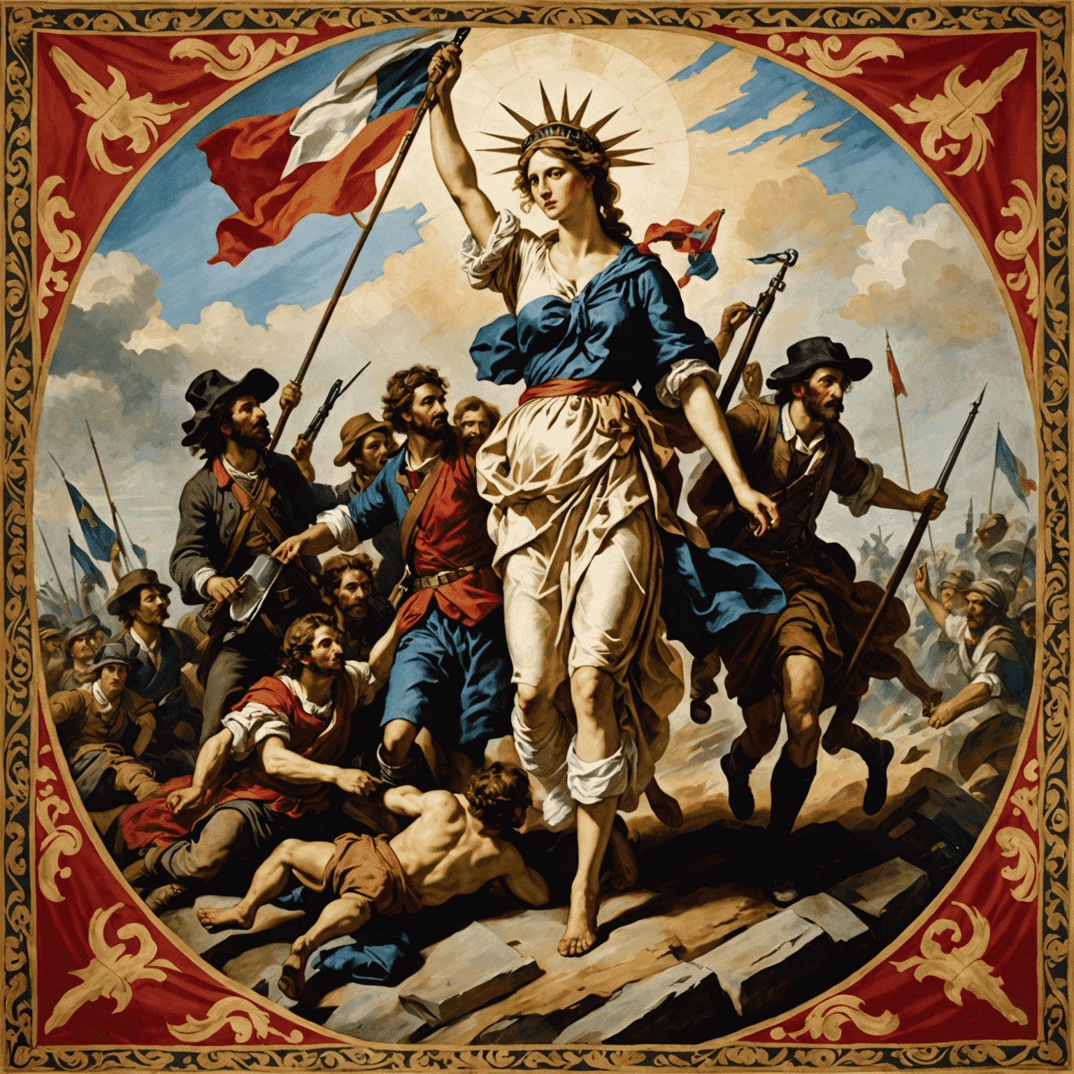 Foulard en soie avec motif de 'La Liberté guidant le peuple' de Delacroix